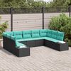 vidaXL Garden Sofa Set 9 pcs Black and Turquoise Poly Rattan