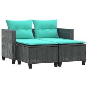 vidaXL Garden Sofa Black, Blue PE rattan, powder-coated steel, fabric
