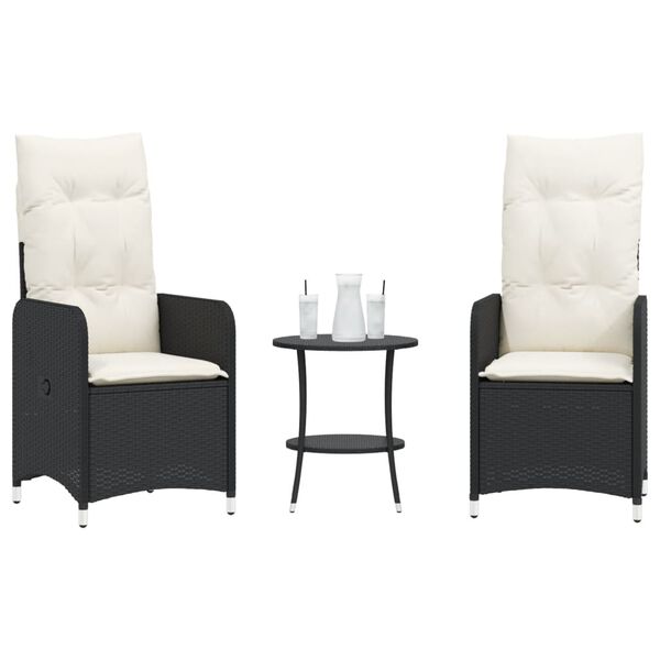 vidaXL Reclining Garden Chair Set of 2 Black, Cream White