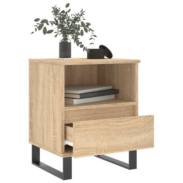 vidaXL Bedside Cabinet Sonoma Oak Engineered Wood, Metal Bedside Cabinet