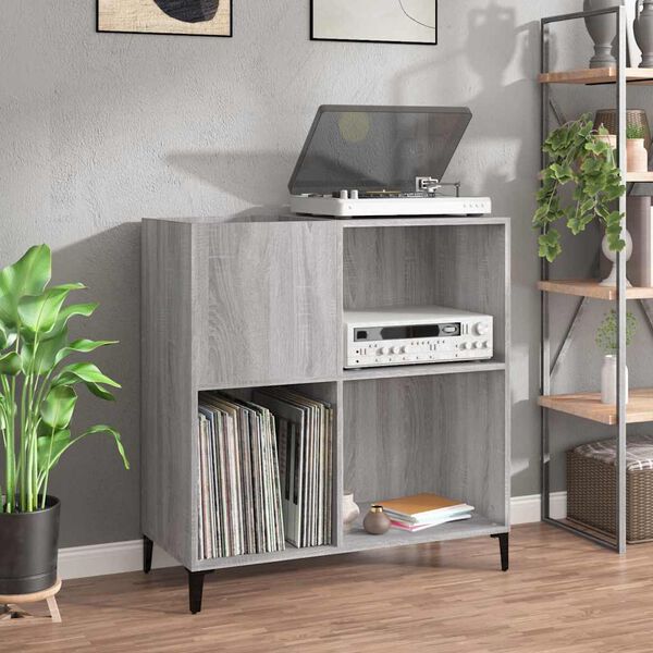 vidaXL Record Cabinet Grey Sonoma Engineered Wood Medium Record Cabinet