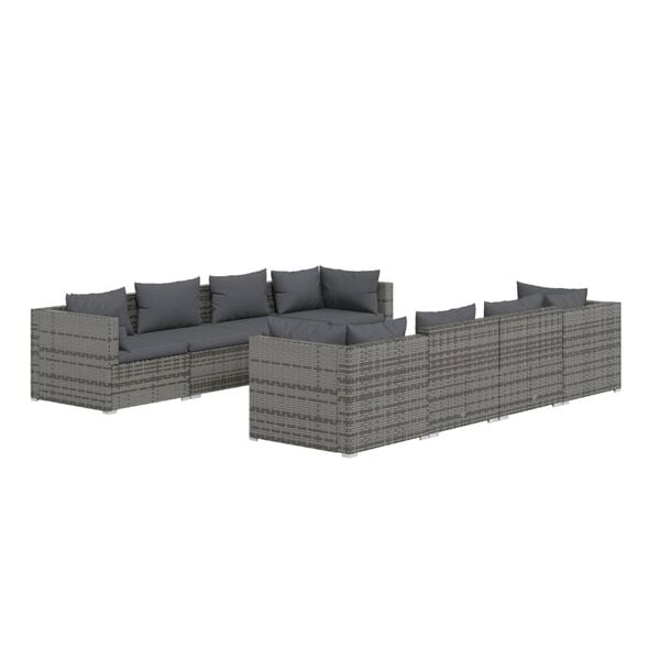 vidaXL Garden Lounge Set Grey PE rattan, powder-coated steel, plastic, glass
