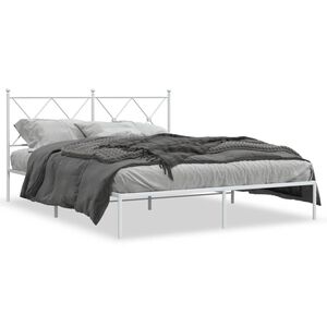 vidaXL Bed Frame White Powder-Coated Steel King Size Modern Bed Frame