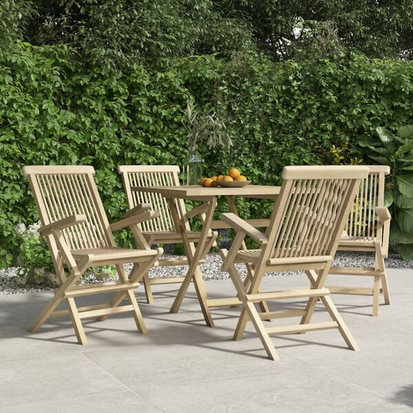 vidaXL Folding Garden Chair Set of 4 Grey Solid teak wood Standard