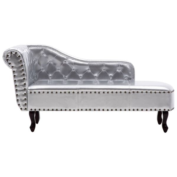 vidaXL Chaise Longue Silver Artificial leather, solid wood frame Large