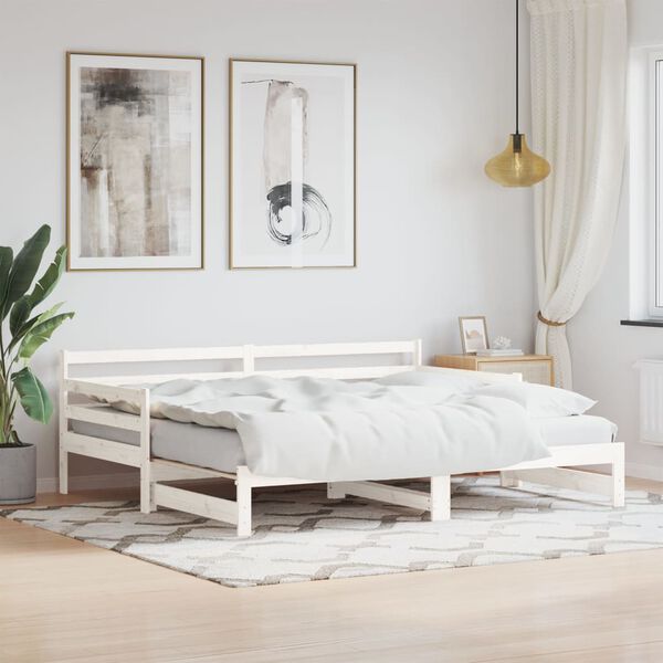 vidaXL Daybed With Trundle White Solid Pine Wood Twin