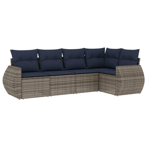vidaXL 5 Piece Garden Sofa Set with Cushions Grey Poly Rattan