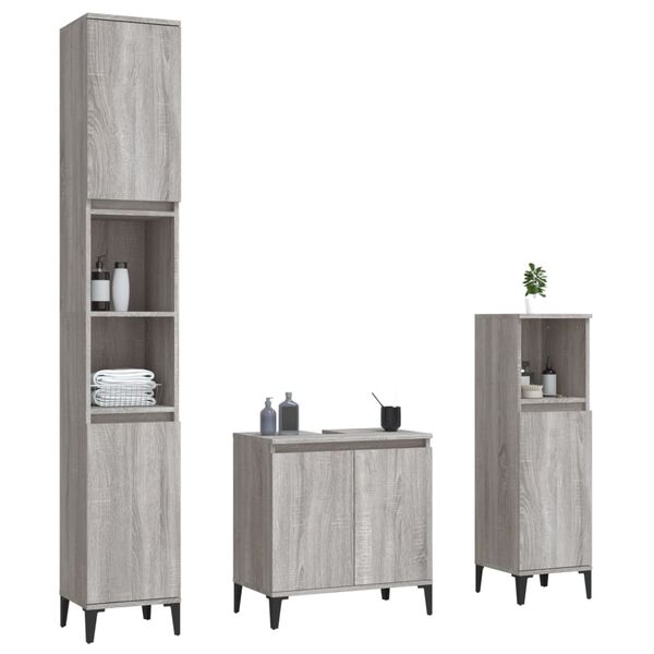 vidaXL Bathroom Furniture Set Grey Sonoma Engineered wood, metal Medium