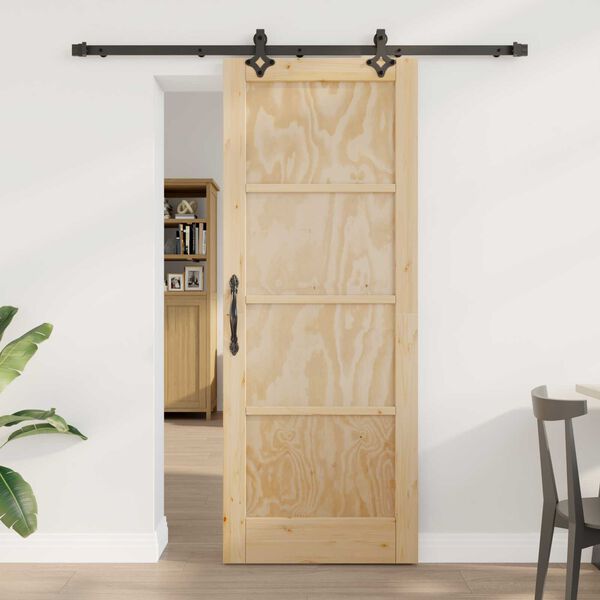 vidaXL Sliding Door Natural and Black 30.71 x 79.53 in Solid Pine Wood