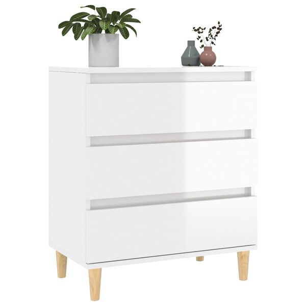 vidaXL Sideboard High gloss white Engineered wood, solid eucalyptus wood