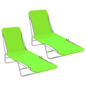 vidaXL Sunlounger Set of 2 Green Powder-coated steel and Oxford fabric