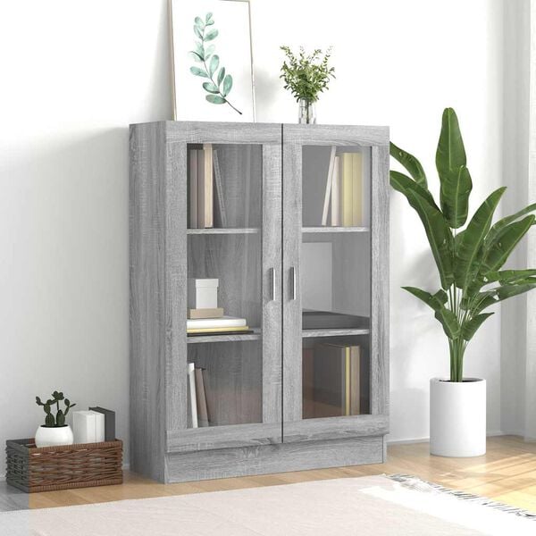 vidaXL Display Cabinet Grey Sonoma Engineered wood and glass Large