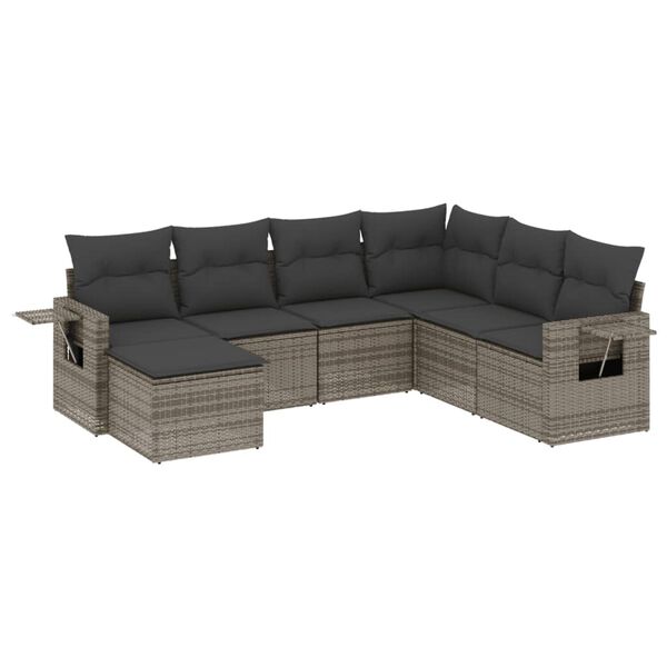 vidaXL Garden Sofa Set Grey PE Rattan, Powder-Coated Steel Large Modular
