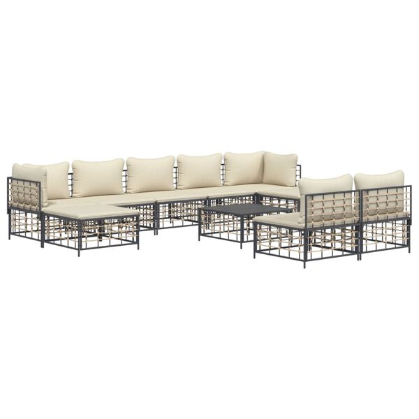 vidaXL Garden Lounge Set Set of 10 Anthracite Poly Rattan Large