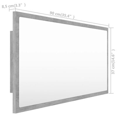 vidaXL LED Bathroom Mirror Concrete Gray 35.4"x3.3"x14.6" Acrylic