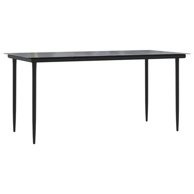 vidaXL Patio Dining Table Black 63"x31.5"x29.1" Steel and Tempered Glass
