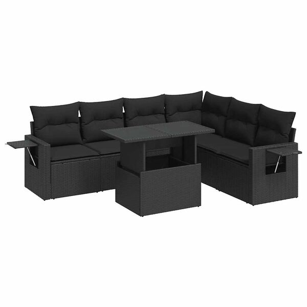 vidaXL Garden Sofa Set Black PE rattan, tempered glass, powder-coated steel