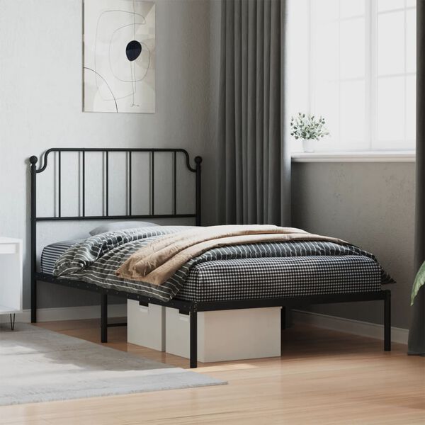 vidaXL Bed Frame Black Powder-Coated Steel 42.1 x 79.9 in Bed