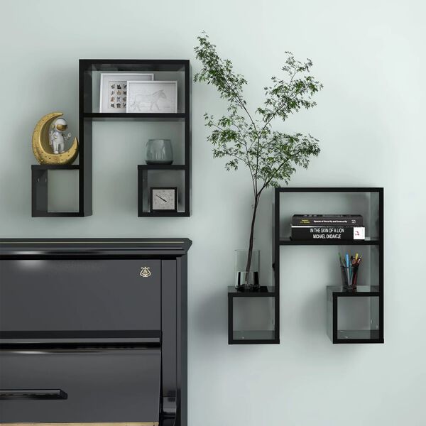 vidaXL Wall Shelf Set of 2 Black Engineered wood Medium