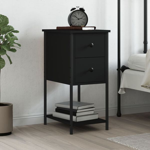 vidaXL Bedside Cabinet Black Engineered wood, iron Medium