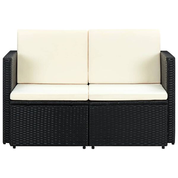 vidaXL Sofa Black PE rattan 46.5 in x 25.6 in x 29.1 in Removable Covers