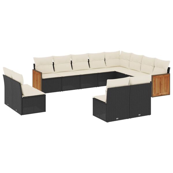 vidaXL Garden Sofa Set Black, Cream White