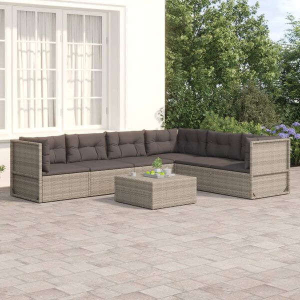 vidaXL Garden Lounge Set Grey PE rattan, powder-coated steel