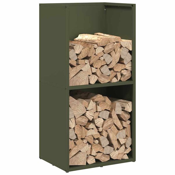 vidaXL Firewood Rack Olive Green 15.7x11.8x31.5" Cold-rolled steel