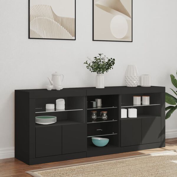 vidaXL Sideboard Black Engineered wood, Glass Large Sideboard