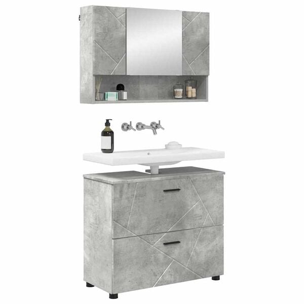 vidaXL Bathroom Furniture Set with Drawer 2 pcs Concrete Grey