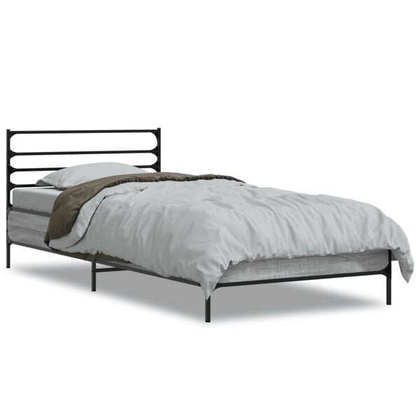 vidaXL Bed Frame Grey Sonoma Engineered wood, metal, plywood Small Single