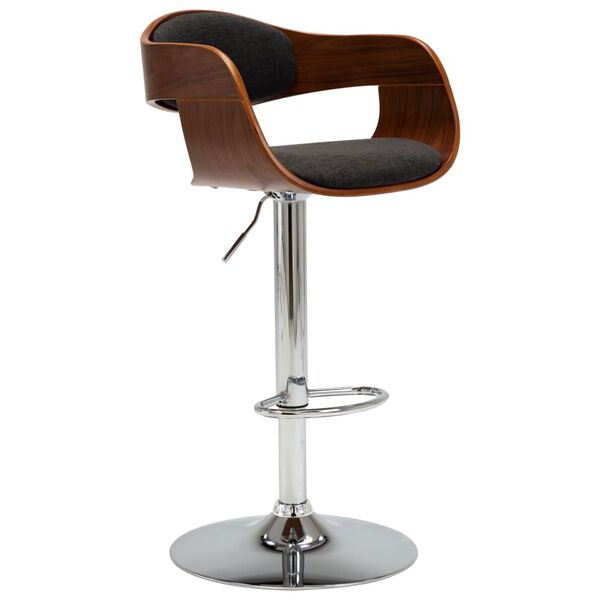 vidaXL Bar Chair Grey and Brown Fabric, Bent Wood, Chromed Metal