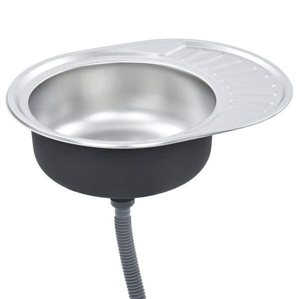 vidaXL Kitchen Sink with Strainer Oval Stainless Steel