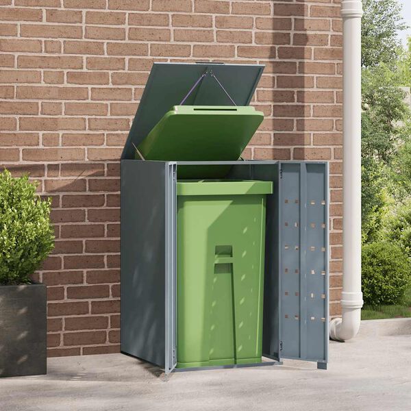 vidaXL Wheelie Bin Storage for Single Bin Grey 27.2x31.1x46.1" Steel