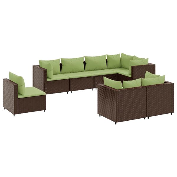vidaXL Patio Lounge Set Set of 8 Brown PE rattan, powder-coated steel