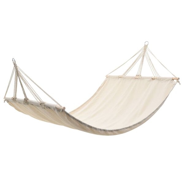 vidaXL Hammock Cream Cotton and Polyester Blend with Wooden Bar Large