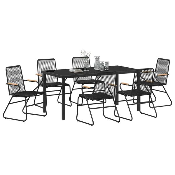 vidaXL Garden Dining Set 7 pcs Black Powder-Coated Steel