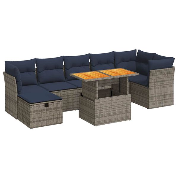vidaXL 8 Piece Patio Sofa Set with Cushions Brown Poly Rattan Acacia