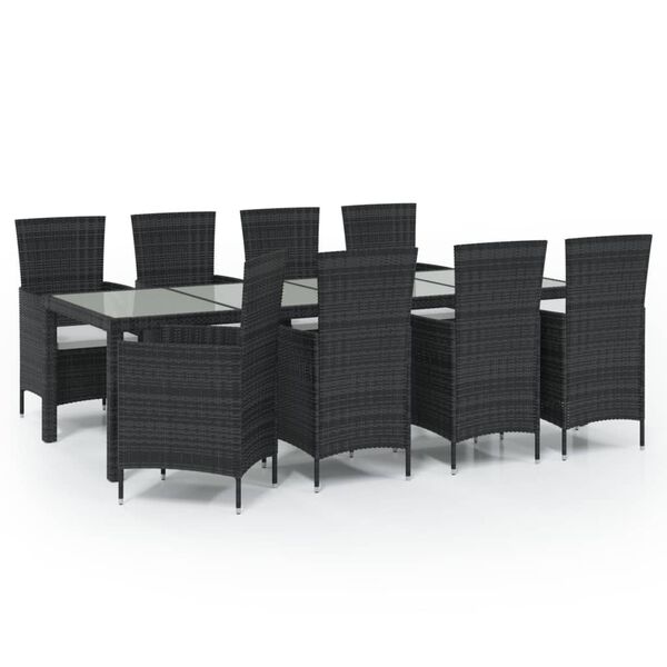 vidaXL 9 Piece Patio Dining Set with Cushions Poly Rattan Black