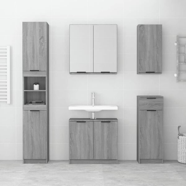 vidaXL Bathroom Furniture Set Grey sonoma Engineered wood, Glass Tall
