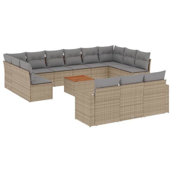 vidaXL Garden Sofa Set Set of 14 Beige PE Rattan Large Modular
