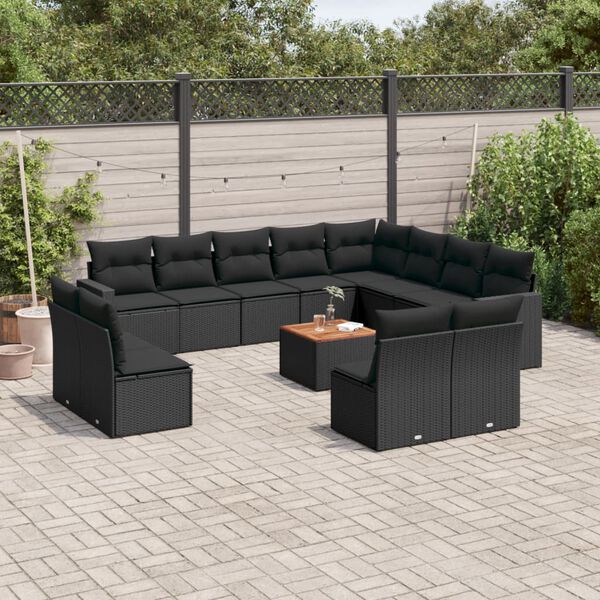 vidaXL Garden Sofa Set Black PE Rattan Large Modular