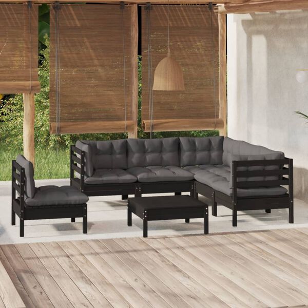vidaXL Garden Lounge Set Black Solid Pinewood Medium Modular