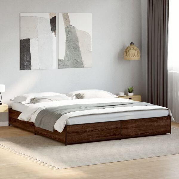 vidaXL Bed Frame Brown oak Engineered wood, steel 79.9x79.9 in Durable