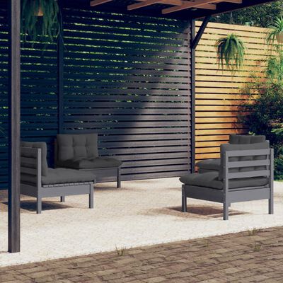 vidaXL 4 Piece Patio Lounge Set with Anthracite Cushions Pinewood