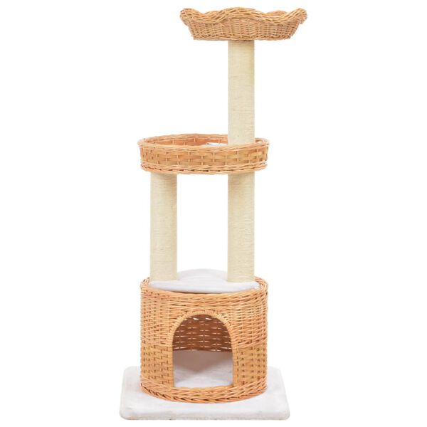 vidaXL Cat Tree Natural Willow, Soft Plush, Sisal Rope Removable Covers