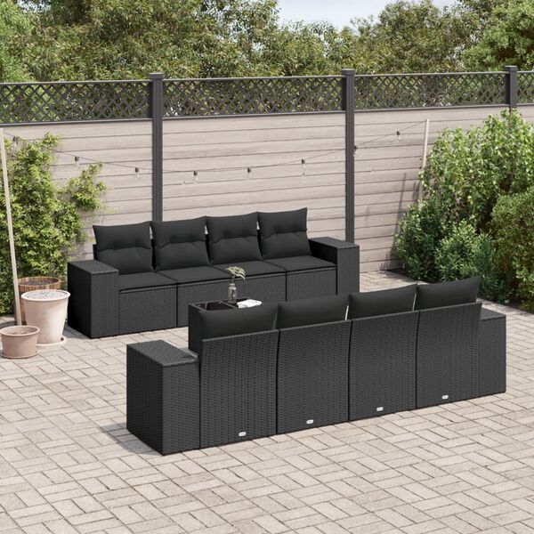 vidaXL Garden Sofa Set Black PE Rattan, Powder-Coated Steel, Tempered Glass