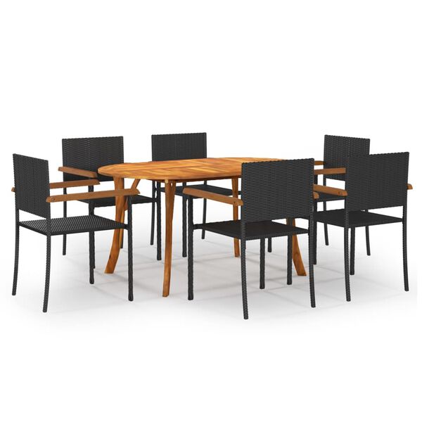 vidaXL Dining Set Black Solid acacia wood, PE rattan, powder-coated steel