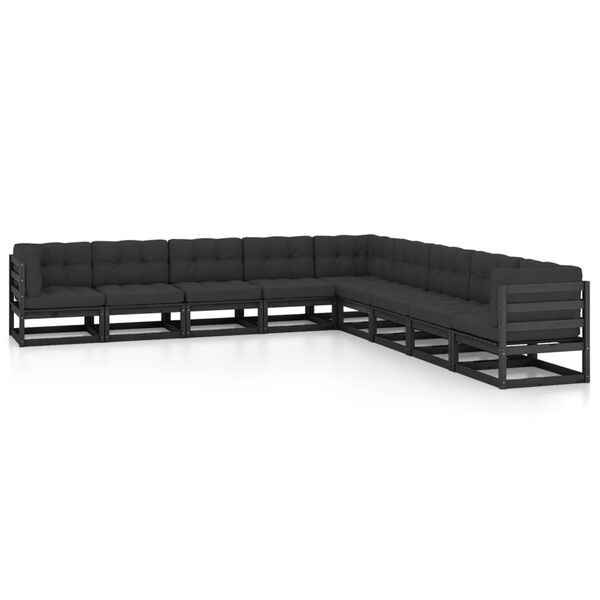 vidaXL Garden Lounge Set Black, Anthracite Solid pinewood, 100% polyester