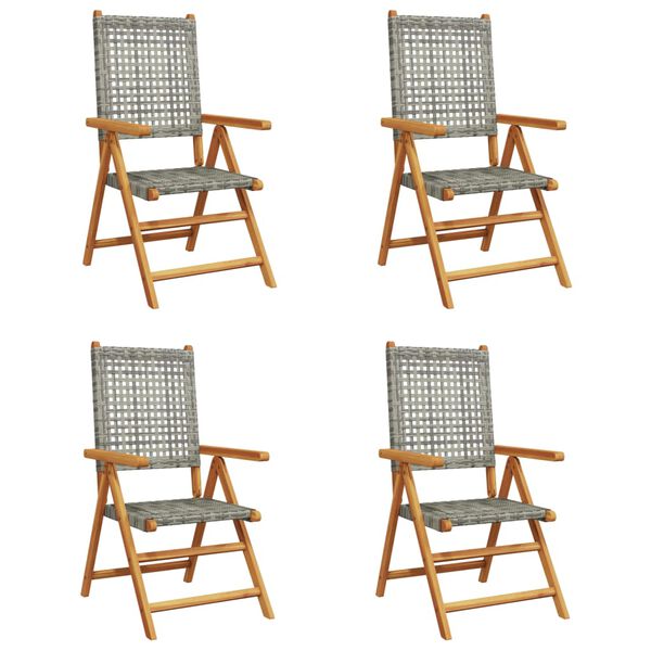 vidaXL Garden Chair Set of 4 Grey Solid acacia wood, PE rattan Standard